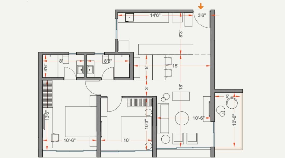 Kumar-Parth-Towers-Floor-Plan- 2 BHK- 774 Sqft